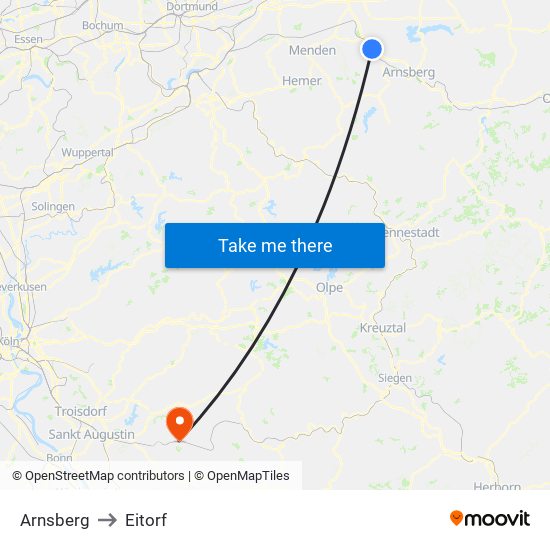 Arnsberg to Eitorf map