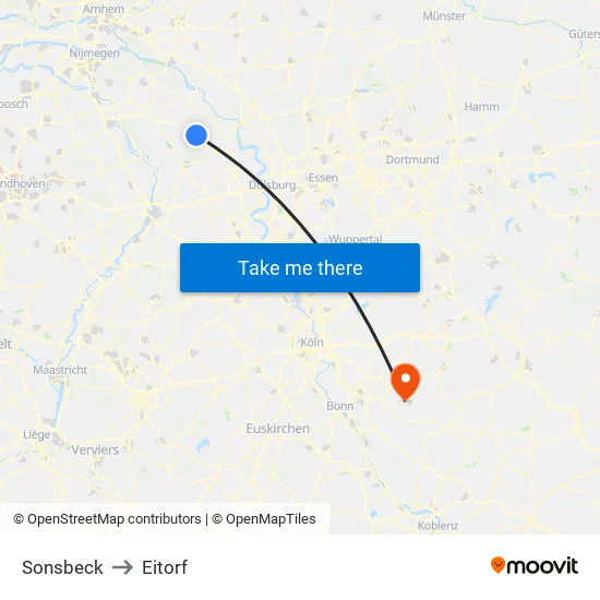 Sonsbeck to Eitorf map