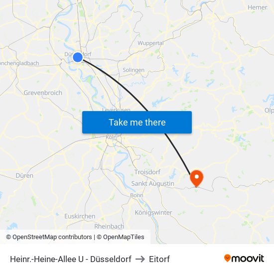 Heinr.-Heine-Allee U - Düsseldorf to Eitorf map