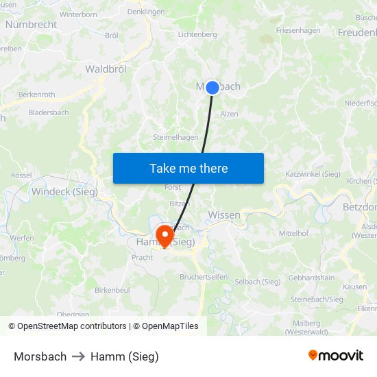 Morsbach to Hamm (Sieg) map