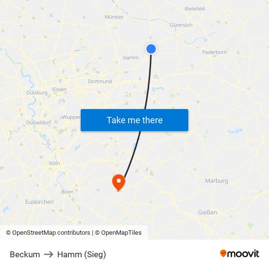 Beckum to Hamm (Sieg) map