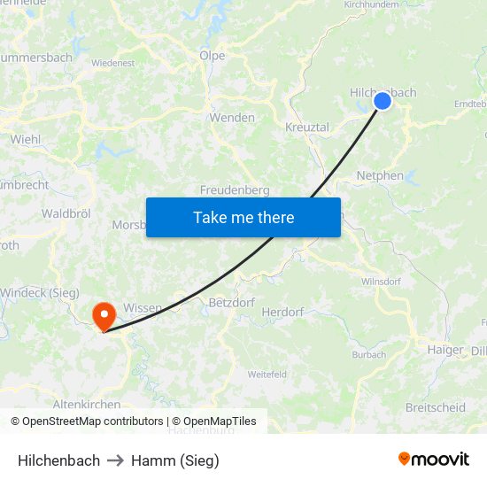 Hilchenbach to Hamm (Sieg) map