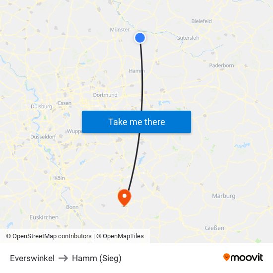 Everswinkel to Hamm (Sieg) map