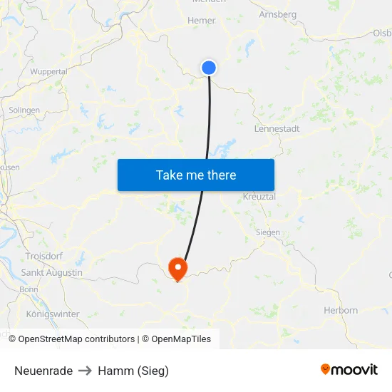 Neuenrade to Hamm (Sieg) map
