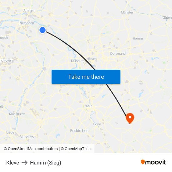 Kleve to Hamm (Sieg) map