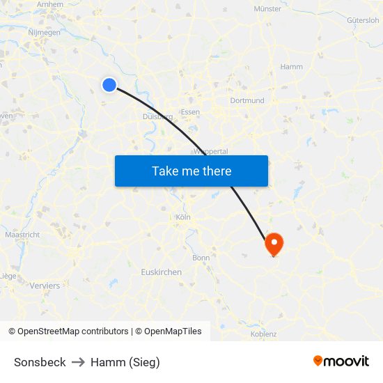 Sonsbeck to Hamm (Sieg) map