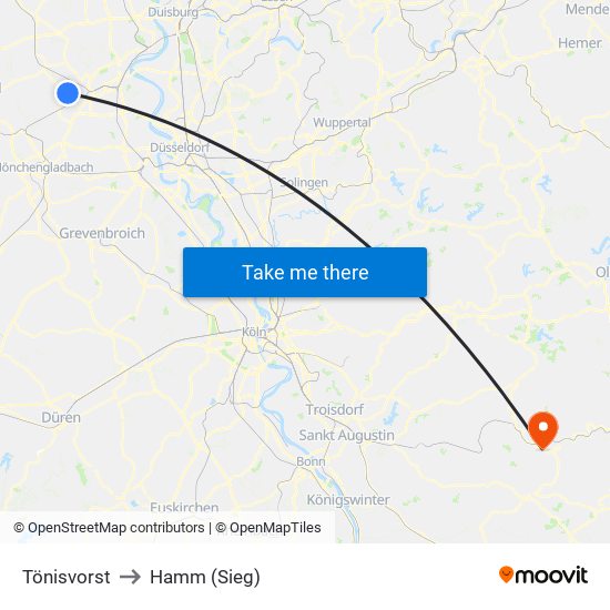 Tönisvorst to Hamm (Sieg) map