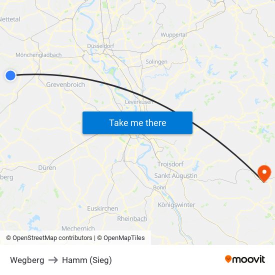 Wegberg to Hamm (Sieg) map