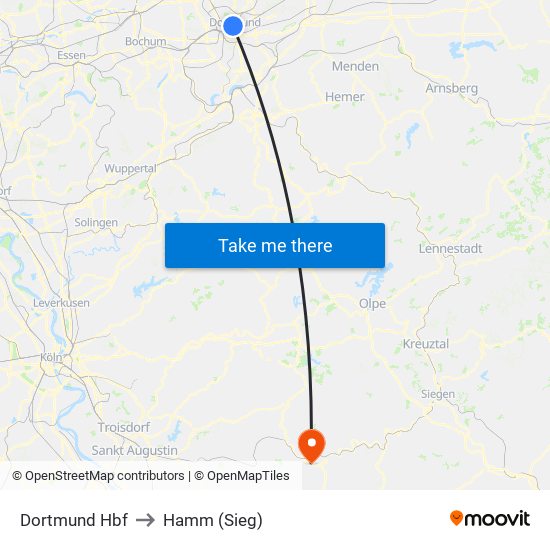 Dortmund Hbf to Hamm (Sieg) map