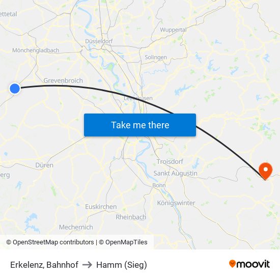 Erkelenz, Bahnhof to Hamm (Sieg) map