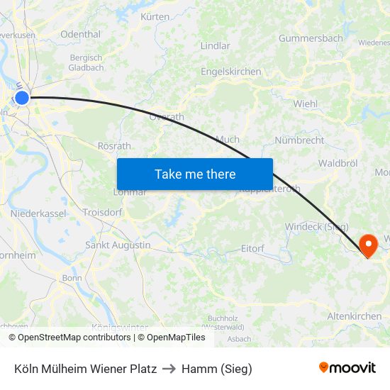 Köln Mülheim Wiener Platz to Hamm (Sieg) map