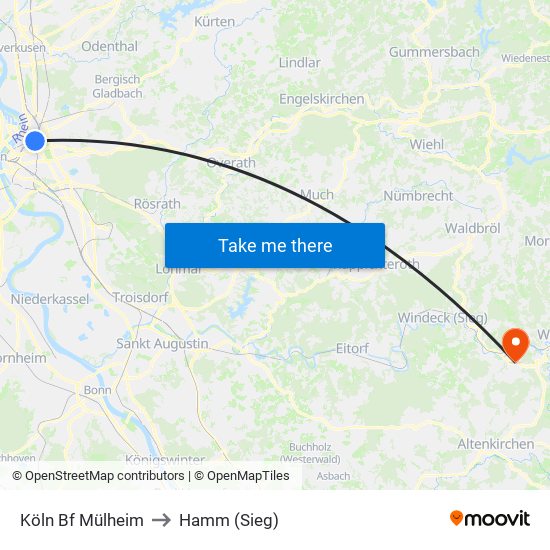 Köln Bf Mülheim to Hamm (Sieg) map