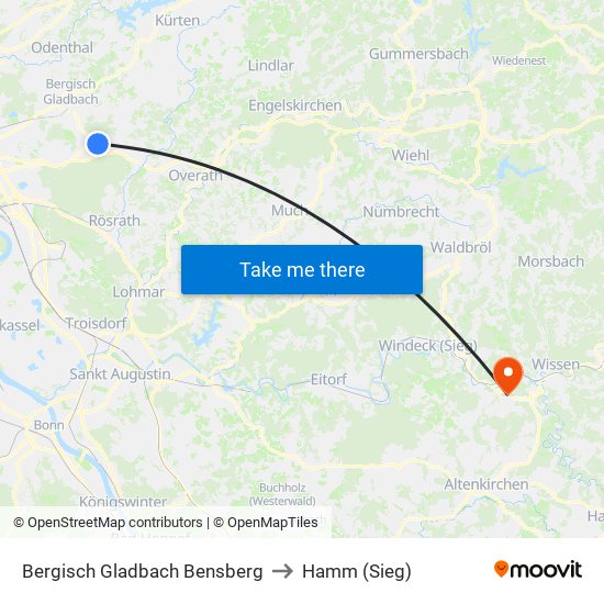 Bergisch Gladbach Bensberg to Hamm (Sieg) map