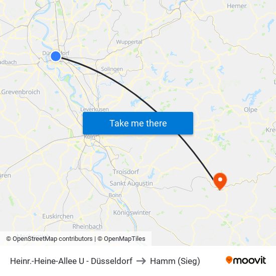 Heinr.-Heine-Allee U - Düsseldorf to Hamm (Sieg) map