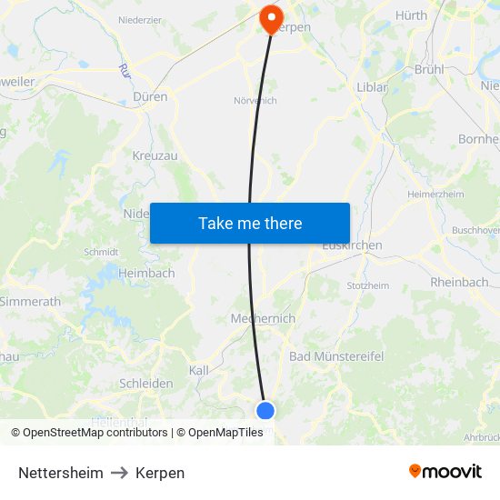 Nettersheim to Kerpen map