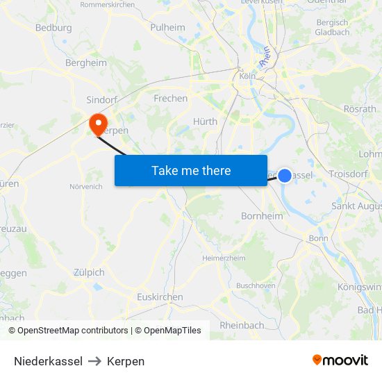 Niederkassel to Kerpen map