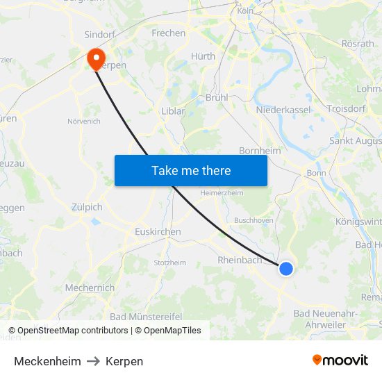 Meckenheim to Kerpen map