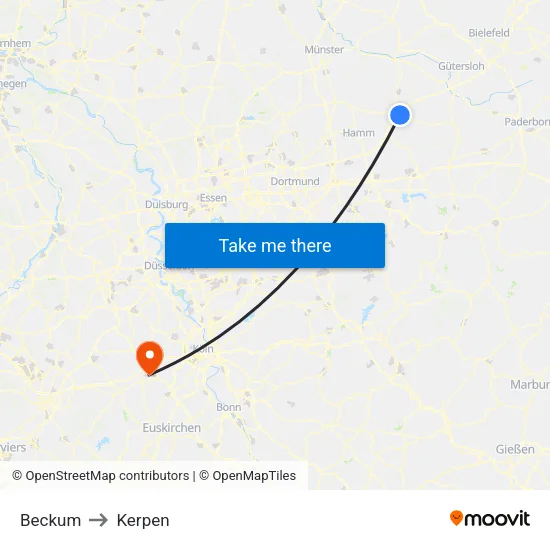 Beckum to Kerpen map