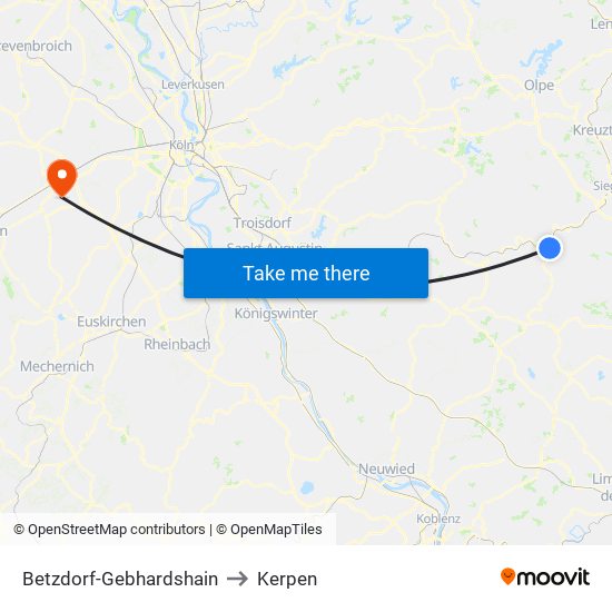 Betzdorf-Gebhardshain to Kerpen map