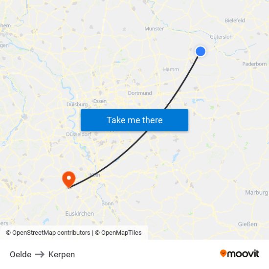 Oelde to Kerpen map