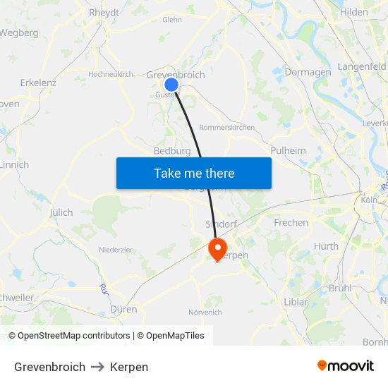 Grevenbroich to Kerpen map