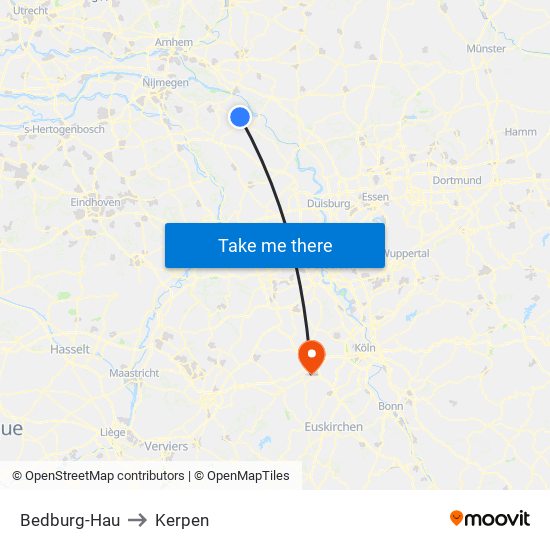 Bedburg-Hau to Kerpen map