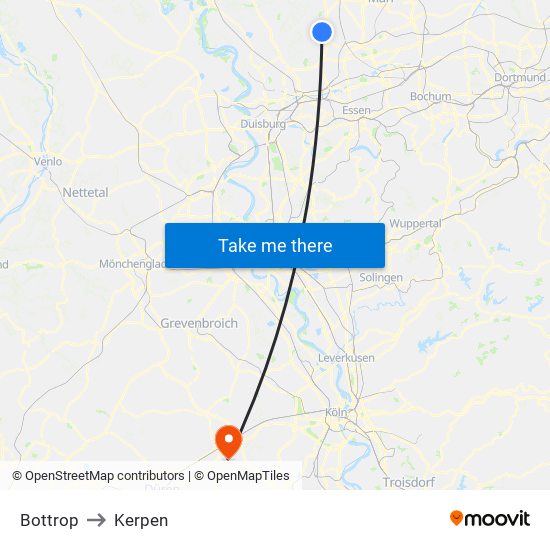 Bottrop to Kerpen map