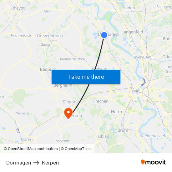 Dormagen to Kerpen map