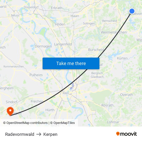 Radevormwald to Kerpen map