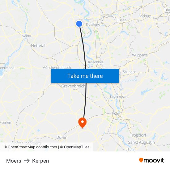 Moers to Kerpen map