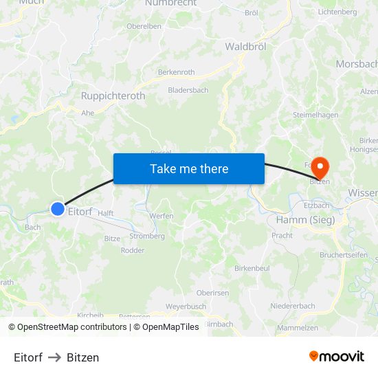 Eitorf to Bitzen map