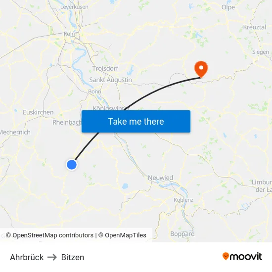 Ahrbrück to Bitzen map