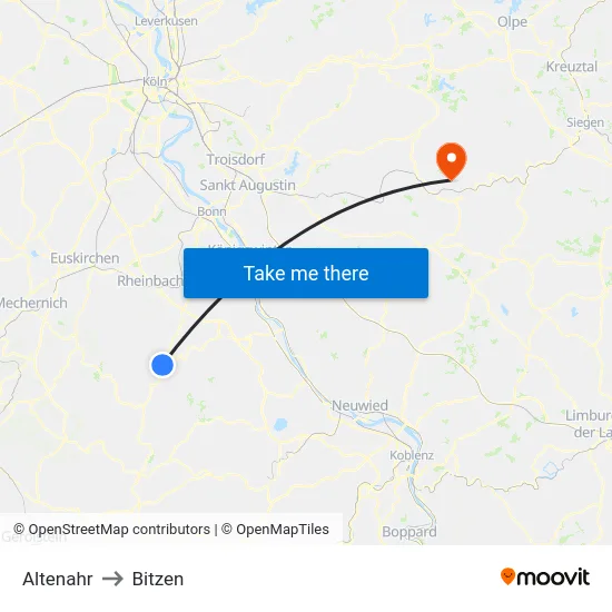 Altenahr to Bitzen map