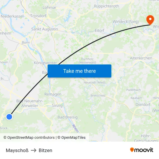Mayschoß to Bitzen map