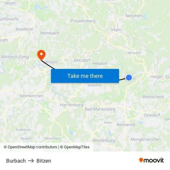 Burbach to Bitzen map