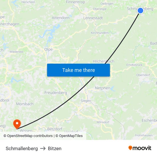 Schmallenberg to Bitzen map