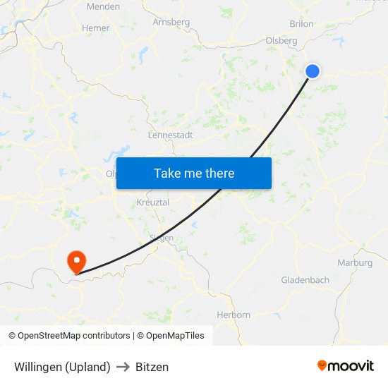 Willingen (Upland) to Bitzen map