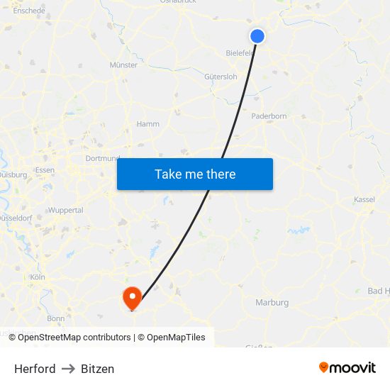 Herford to Bitzen map