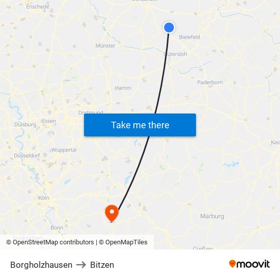 Borgholzhausen to Bitzen map