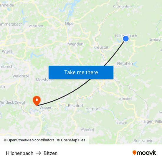Hilchenbach to Bitzen map