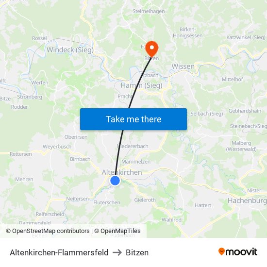 Altenkirchen-Flammersfeld to Bitzen map