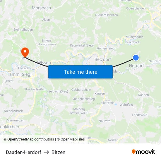 Daaden-Herdorf to Bitzen map