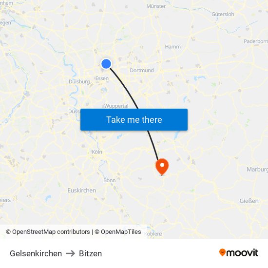 Gelsenkirchen to Bitzen map