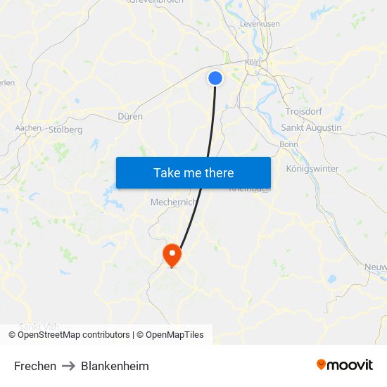 Frechen to Blankenheim map