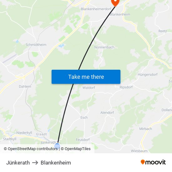 Jünkerath to Blankenheim map