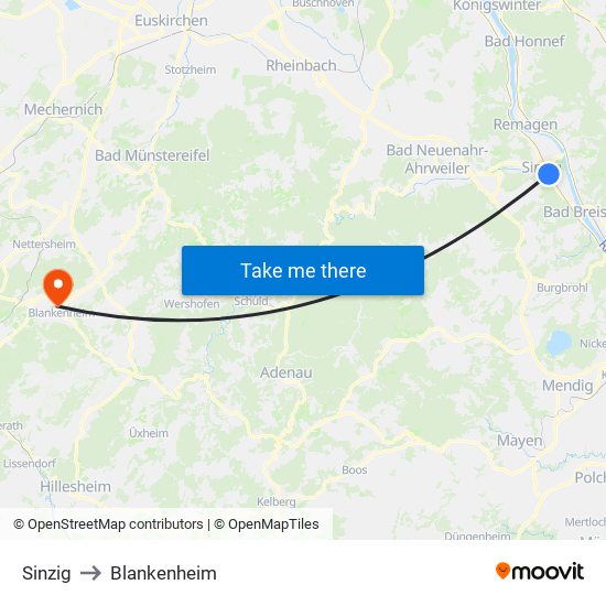 Sinzig to Blankenheim map