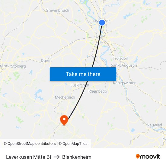 Leverkusen Mitte Bf to Blankenheim map