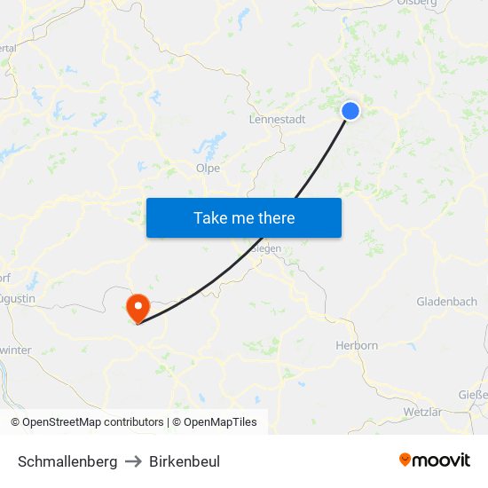 Schmallenberg to Birkenbeul map