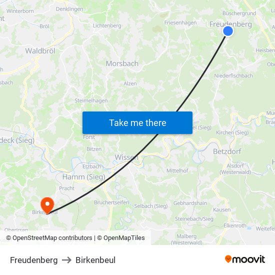 Freudenberg to Birkenbeul map