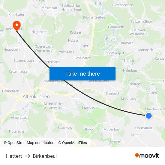 Hattert to Birkenbeul map